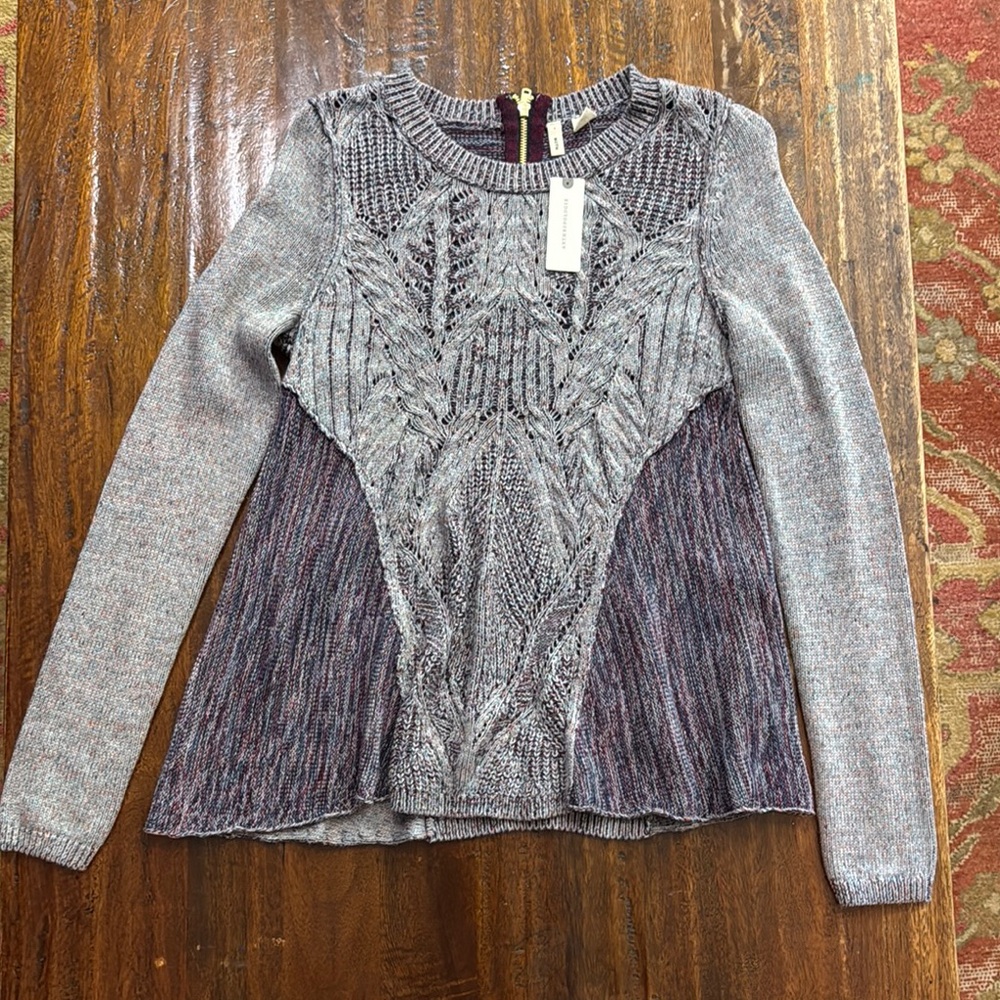 Anthropologie Moth Gray and Purple Knit Sweater